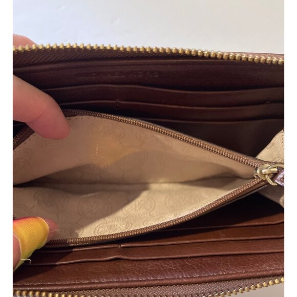 Vtg 90s Michael Kors Signature MK Logo Fabric Leather Wallet Continental Zip - Picture 6 of 7